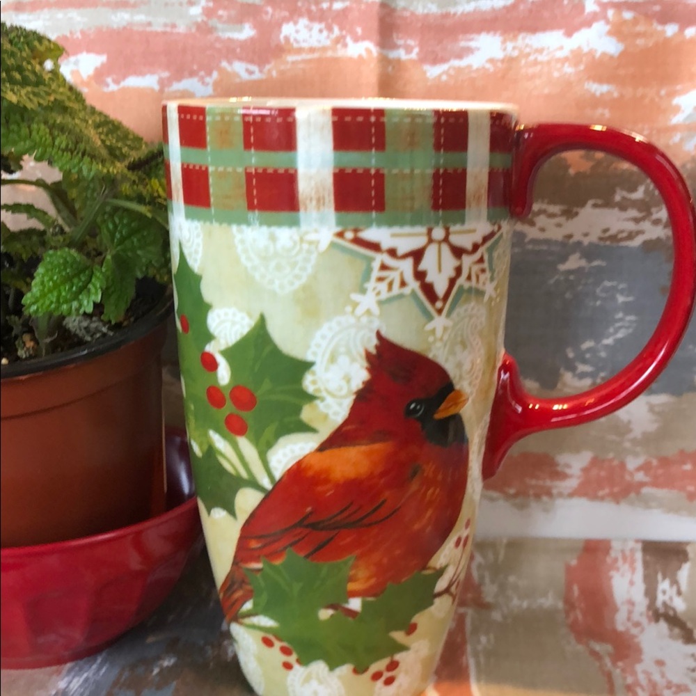 Festive Cardinal Mug with Red Handle